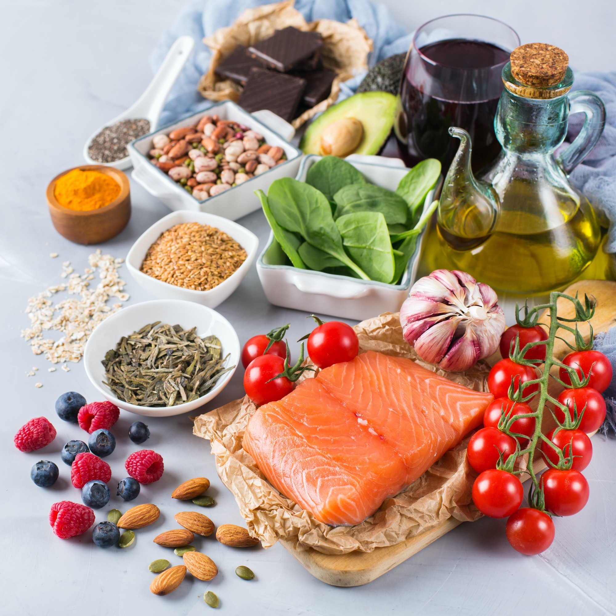 Assortment of healthy food low cholesterol